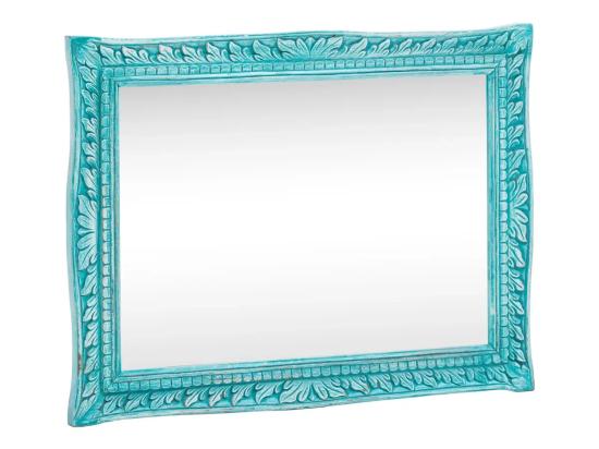 Masivní zrcadlo Santa Cruz z dřeva Mango, modré – 80×60 cm