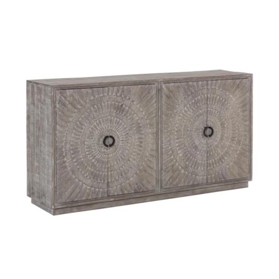 Masivní komoda Salem z mangového dřeva, voskovaná, šedá – 163×41×87 cm