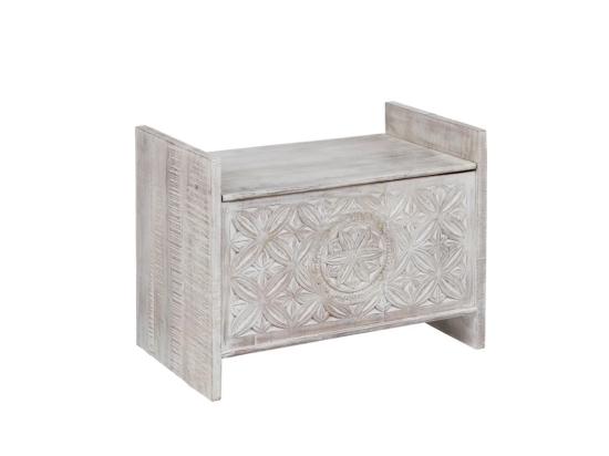 Masivní lavicová truhla Mackay z mangového dřeva, lakovaná, bílá – 71×40×55 cm