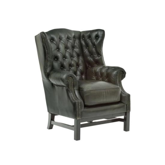 Masivní křeslo Chesterfield Kingsfield ušák z pravé kůže, zelené – 89×79×104 cm