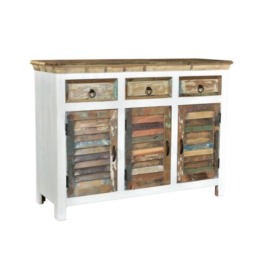 Masivní komoda Perth z recyklovaného dřeva, lakovaná, bílá/barevná – 125×42×90 cm