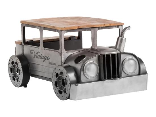 Masivní konferenční stolek Car Vintage z manga a kovu, lakovaný, stříbrná – 102×65×48 cm
