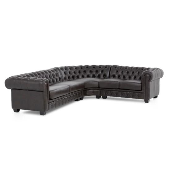 Rohová sedací souprava Chesterfield z pravé kůže, hnědá – 294×263×74 cm
