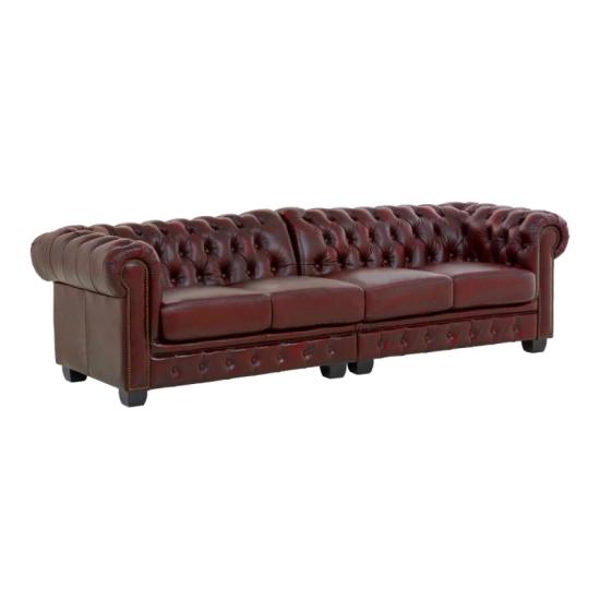 Čtyřmístná pohovka Chesterfield z pravé kůže, červená – 268×100×72 cm