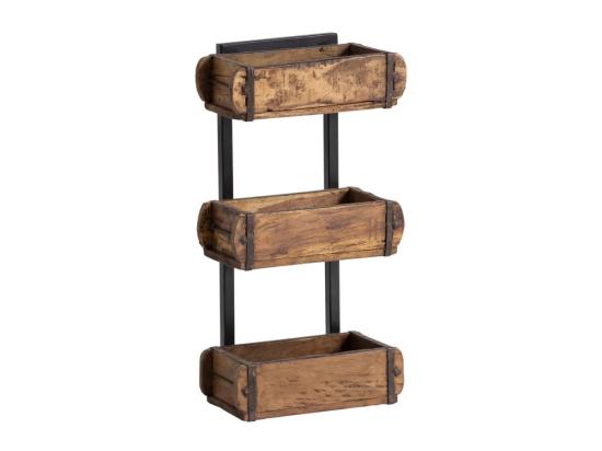 Masivní nástěnné police ve tvaru cihly z recyklovaného dřeva, lakované, hnědé – sada 3 ks