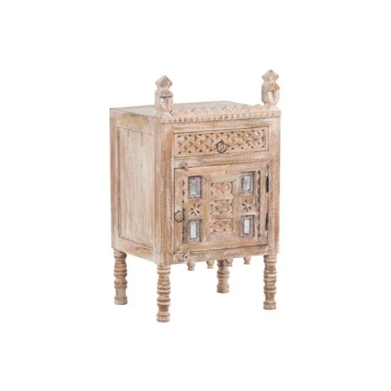 Masivní komoda Damchaya z mangového dřeva, lakovaná, bílá – 45×40×82 cm