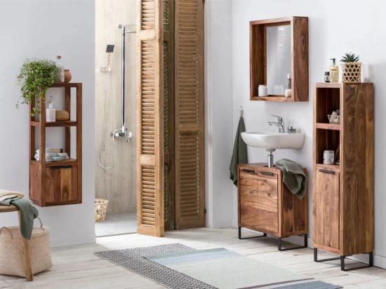 Sada koupelnového nábytku Sydney light z akácie, lakované, hnědé