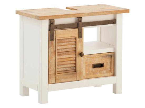 Masivní spodní skříňka pod dřez Capera z borovice a MDF, lakovaná, bílá/hnědá – 70×35×60 cm