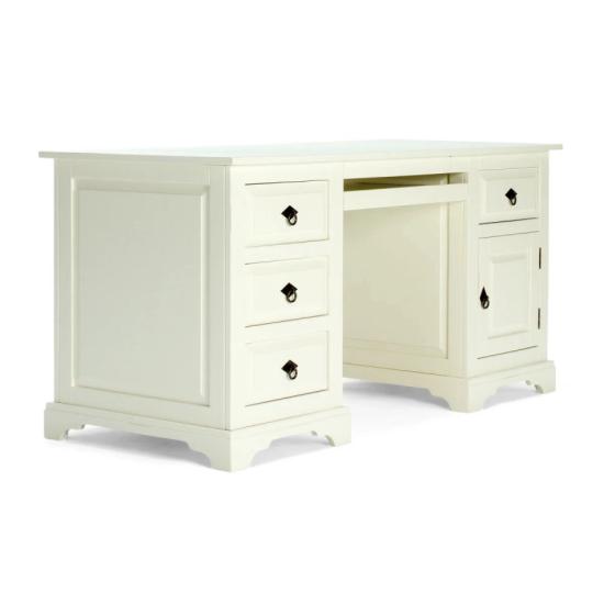 Masivní psací stůl Catana z borovice, lakovaný, bílý – 160×70×78 cm