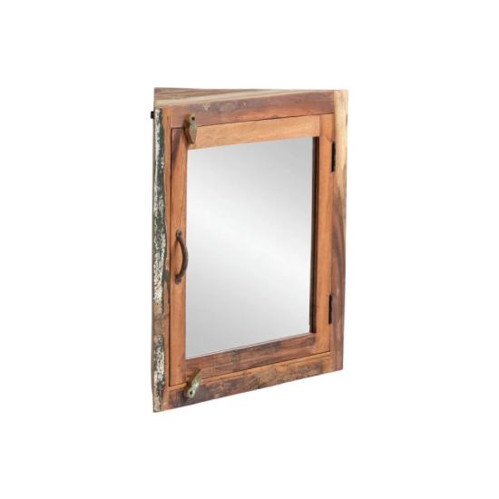 Masivní rohová zrcadlová skříňka Sumana z recyklovaného dřeva, lakovaná, hnědá – 65×30×65 cm