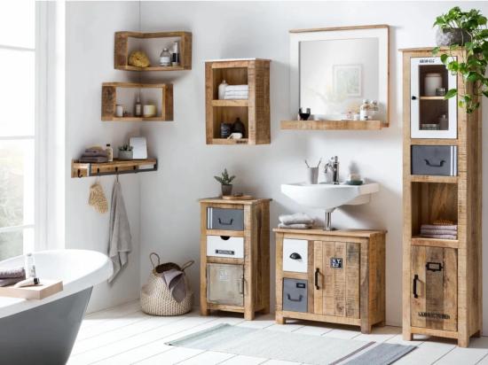 Sada koupelnového nábytku Pune z masivního manga, lakovaná, vícebarevná