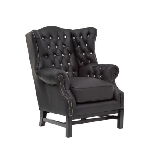 Masivní křeslo Chesterfield Kingsfield ušák, pravá kůže, černé