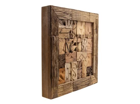 Masivní nástěnná malba Kavali z recyklovaného dřeva, nezpracovaná, hnědá