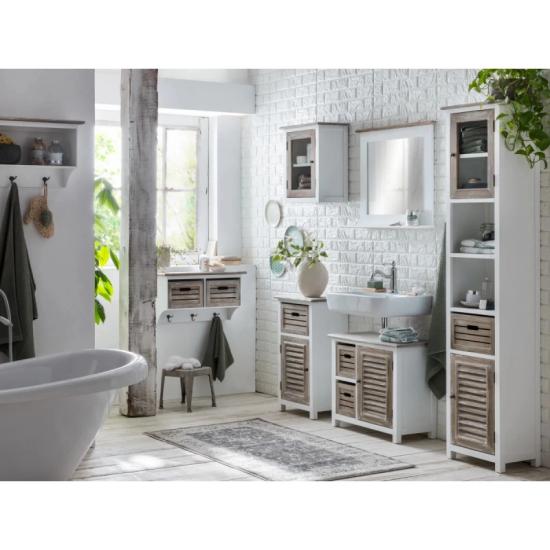 Masivní sada koupelnového nábytku Kansas z Paulovnie a MDF, lakovaná, bílá