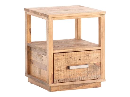 Masivní noční stolek Woodville z recyklované borovice, lakovaný, přírodní barva