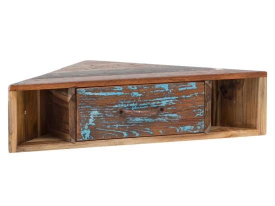 Masivní rohová police Sumana z recyklovaného dřeva, lakovaná, hnědá