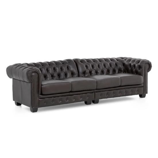 Pohovka Chesterfield 4místná z pravé kůže, hnědá – 268×100×72 cm