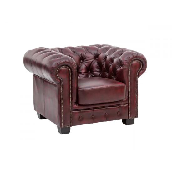 Chesterfield křeslo z pravé kůže, červené – 100×90×72 cm