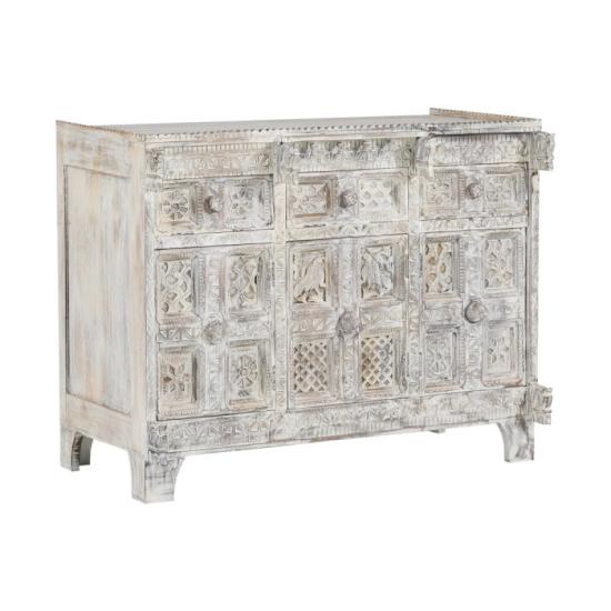 Masivní příborník Damchaya z mangového dřeva, lakovaný, bílý – 130×70×104 cm