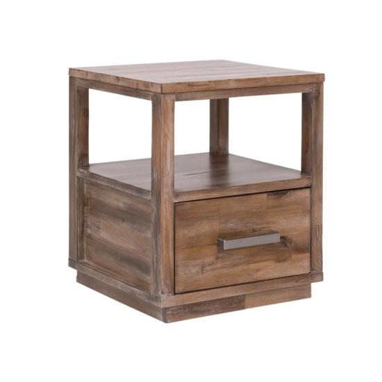 Masivní noční stolek Woodville z akácie, lakovaný, hnědý