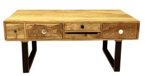 Kaffeetisch massiv Metall aus Mangoholz 110x45x60