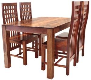 Küchentisch und Stuhlset für 4 Personen aus massivem Palisanderholz
