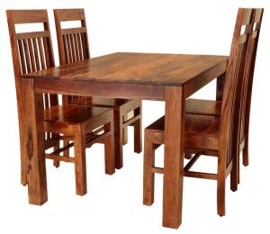 Esstisch- und Stuhl-Set für 4 Personen aus indischem Palisander Massivholz