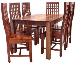 Essgruppe aus massivem Palisanderholz für 6 Personen