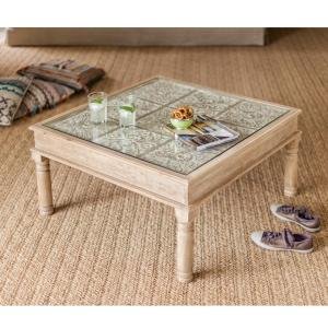 Kaffeetisch aus Glas und Mango-Holz 80x45x80