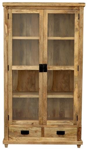 Rustikale Vitrine aus massivem Mangoholz 100x180x45
