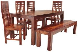 Esstisch mit Bank und Stühlen für 6 Personen aus massivem Palisanderholz