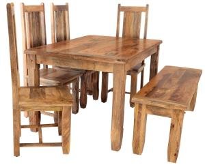 Küchen-Set Tisch + Stühle + Bank für 6 Personen aus massivem Mangoholz