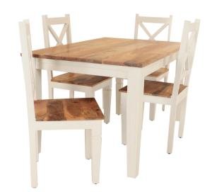 Essgruppe für 4 Personen aus massivem Mangoholz