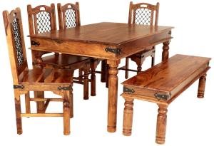 Esstischset mit Bank für 6 Personen aus massivem Palisanderholz