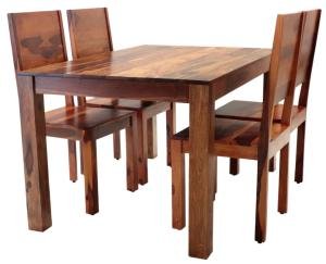 Esstisch und Stühle Set für 4 Personen aus massivem indischen Palisanderholz