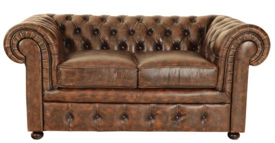 Pohovka dvoumístná Chesterfield Comfort z pravé hovězí kůže Whisky