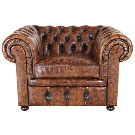 Pohovka jednomístná Chesterfield Comfort z pravé hovězí kůže Whisky