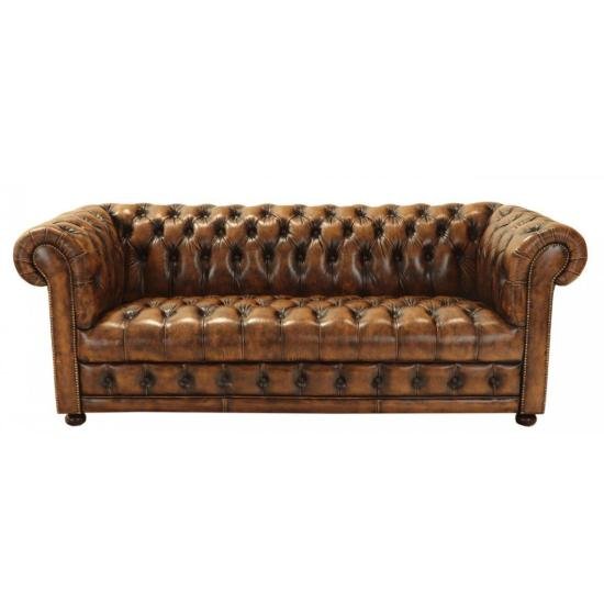 Pohovka dvoumístná Chesterfield Manchester z pravé hovězí kůže Whisky