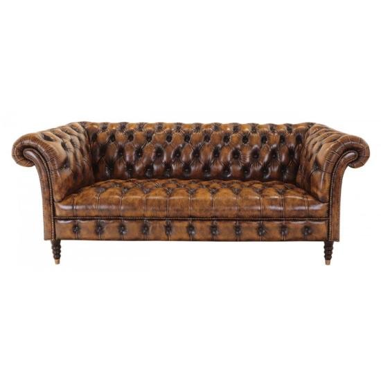 Pohovka trojmístná Chesterfield Bath z pravé hovězí kůže Whisky