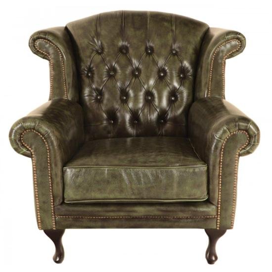 Pohovka jednomístná Chesterfield Crown z pravé hovězí kůže Green
