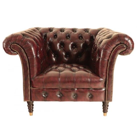 Pohovka jednomístná Chesterfield Bath z pravé hovězí kůže New Red