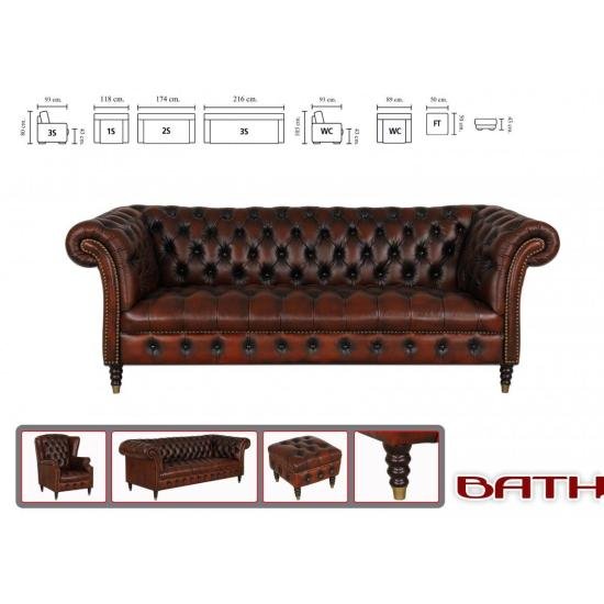 Pohovka dvoumístná Chesterfield Bath z pravé hovězí kůže