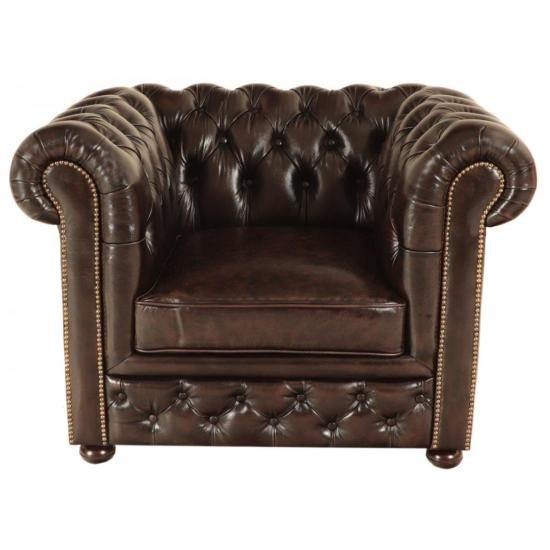 Pohovka jednomístná Chesterfield Greenfield z pravé hovězí kůže Brown